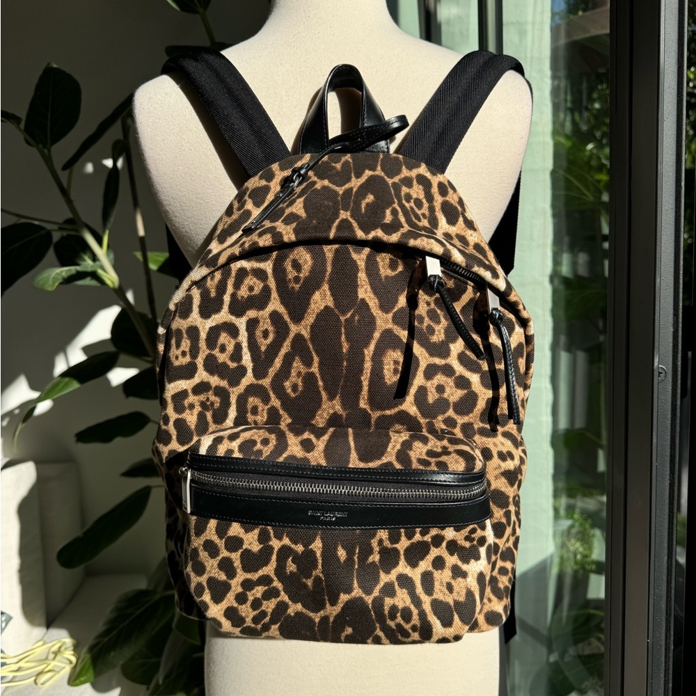 Yves Saint Laurent Leopard Print Backpack in Brown and Black